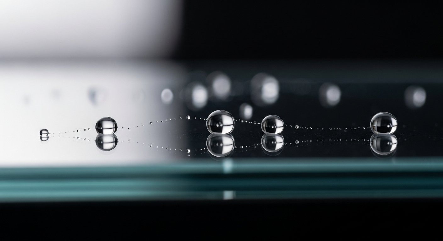 Pflegeleichte Glasbeschichtung mit abperlenden Wassertropfen