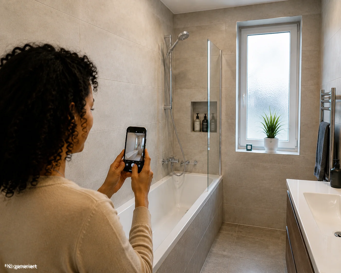Glasabtrennung auf einer vorhandenen Badewanne Badewanne mit fester Glasabtrennung in einem schmalen Badezimmer