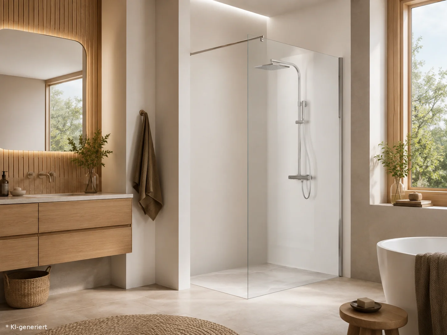 Walk-in-Ecklösung mit rahmenlosem Glas Moderne Ganzglasdusche in Hannover als rahmenlose Walk-in-Eckdusche mit großer Glasabtrennung