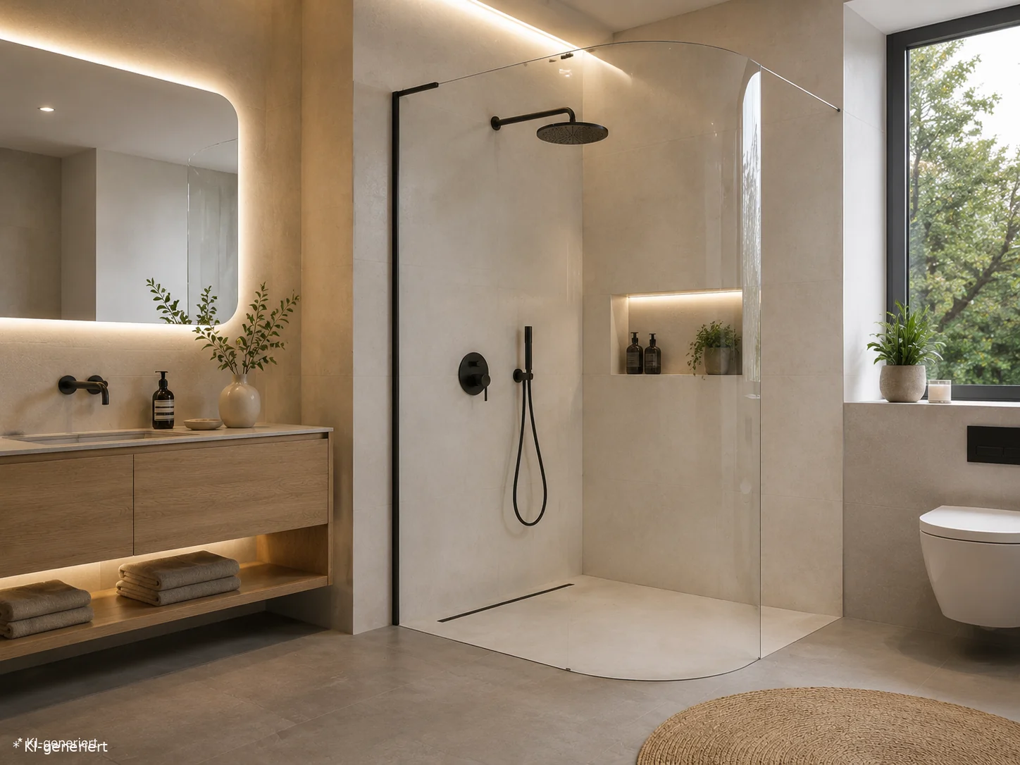 Individuelle Walk-in-Lösung mit gebogenem Glas Gebogene Walk-in-Ganzglasdusche in Hannover mit individuell geformter Glasabtrennung
