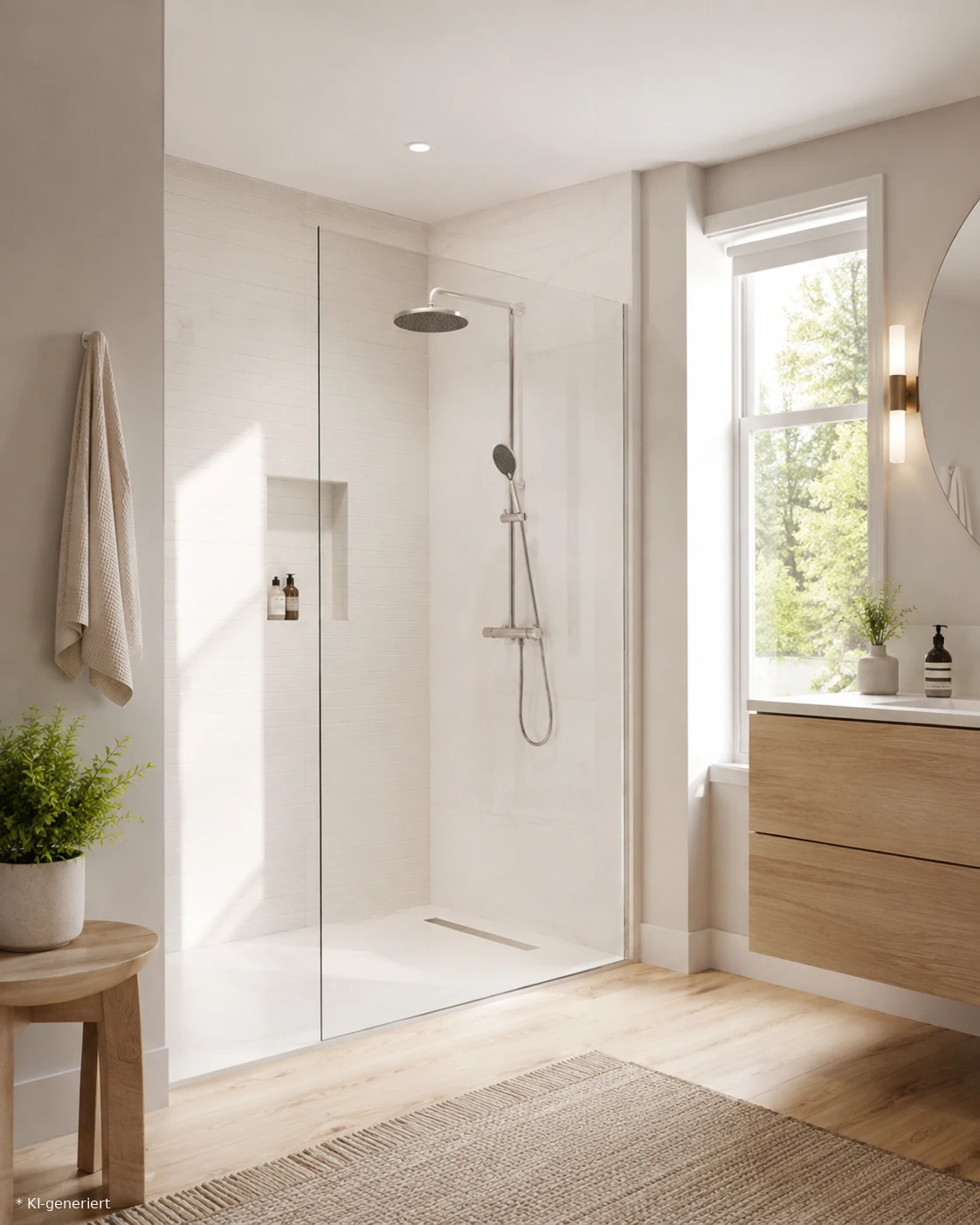 Walk-in-Dusche in vorhandener Nische Helle Walk-in-Nischen-Ganzglasdusche in Hannover mit rahmenloser Walk-in-Glasabtrennung
