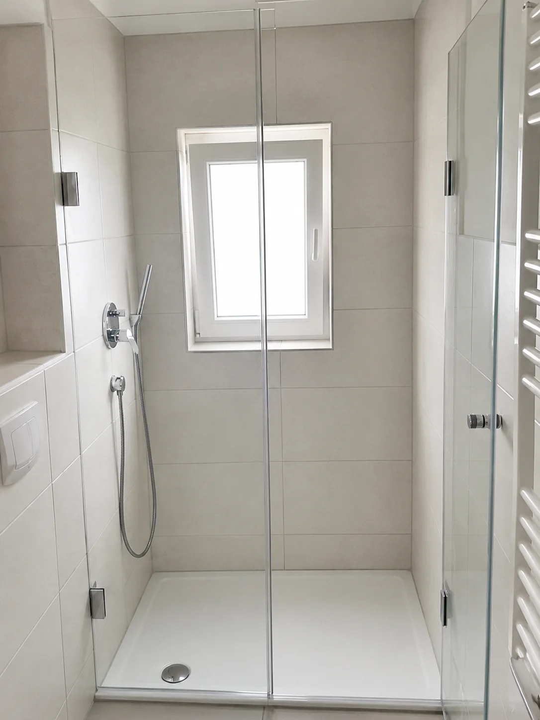 Nischendusche nach Maß mit Pendeltür Nischendusche mit festem Seitenteil und Pendeltür in einem Badezimmer in Hannover