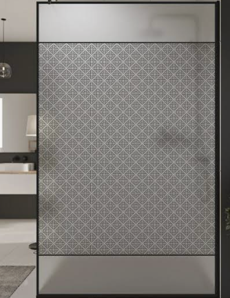 Strukturiertes Design-Glas mit geometrischem Muster für hochwertige Walk-in-Duschen